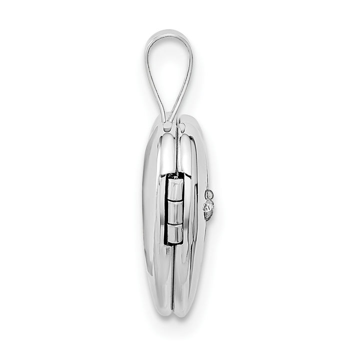 14K Solid White Gold Diamond Heart Photo Locket Necklace - Picture 16 of 24