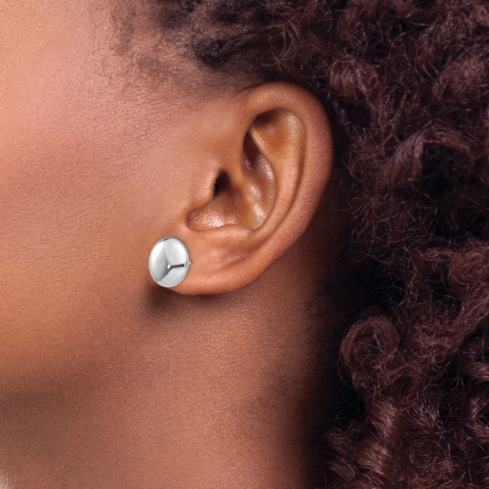 14K Solid White Gold 12mm Button Stud Earrings