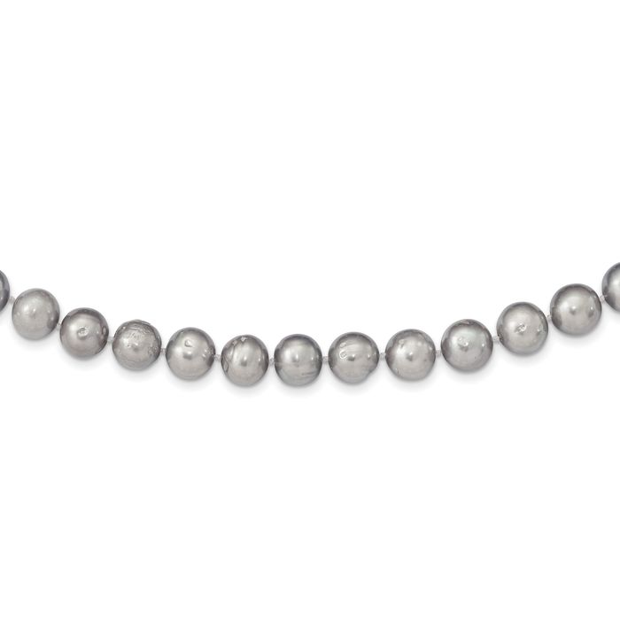 14K Solid White Gold 11mm Grey Near Round Freshwater Cultured Pearl Necklace Chain