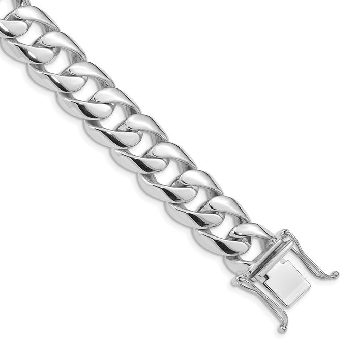 14K Solid White Gold 13.4mm Round Curb Link Chain Bracelet