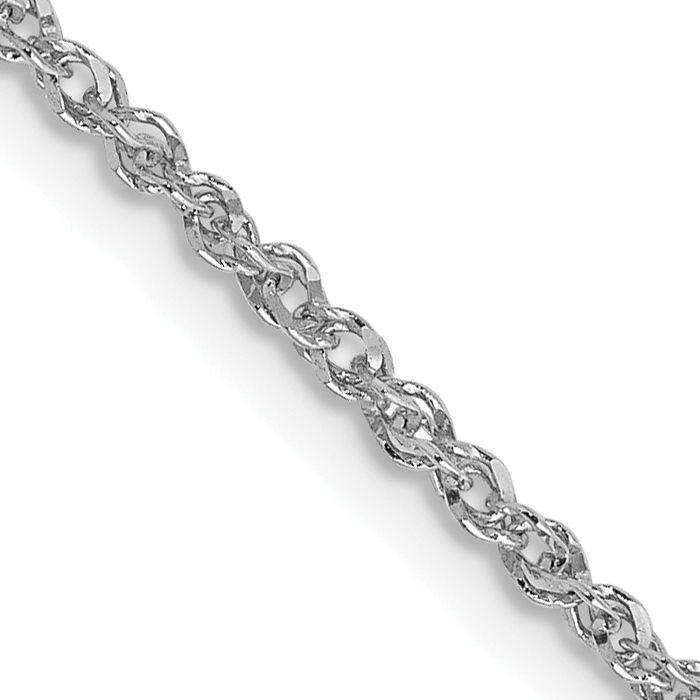 14K Solid White Gold 1.7mm Rope Chain Twisted Link Necklace