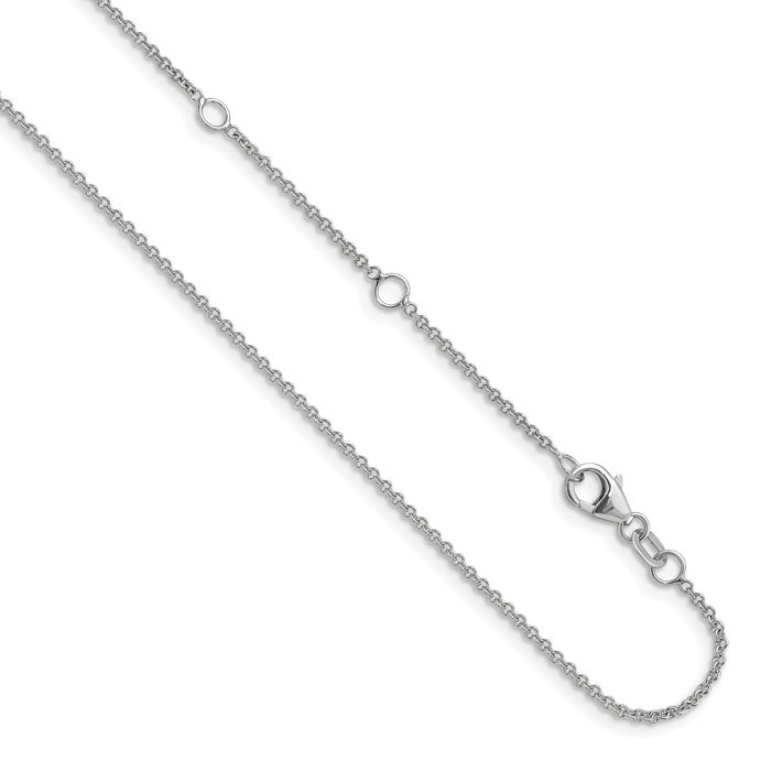 14K Solid White Gold 1.4mm Round Cable Adjustable Chain Necklace