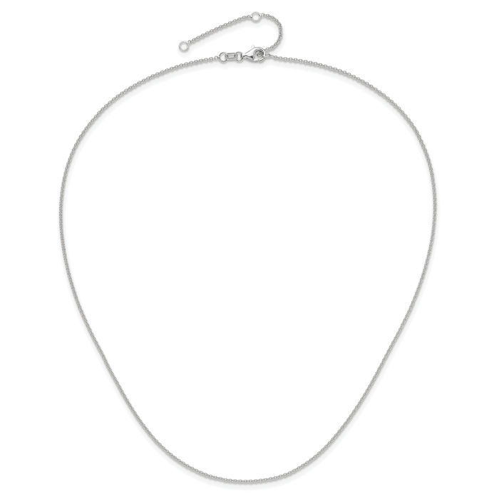 14K Solid White Gold 1.4mm Round Cable Adjustable Chain Necklace