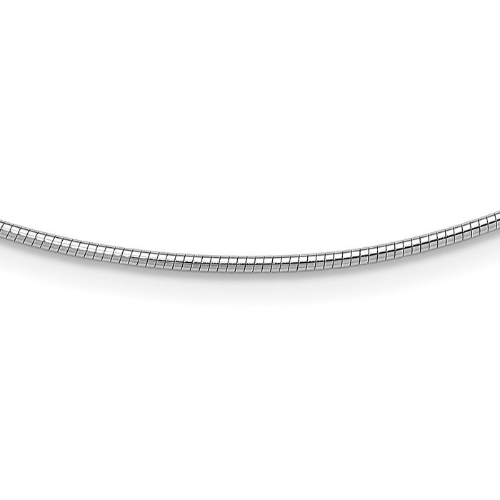 14K Solid White Gold 1.4mm Round Cubetto Omega Snake Chain Herringbone Necklace