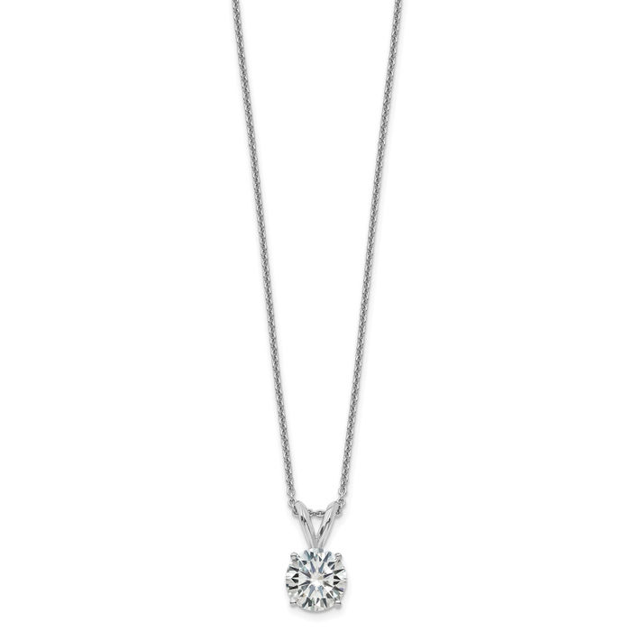 14K Solid White Gold 7.5mm Round Moissanite Solitaire Chain Necklace