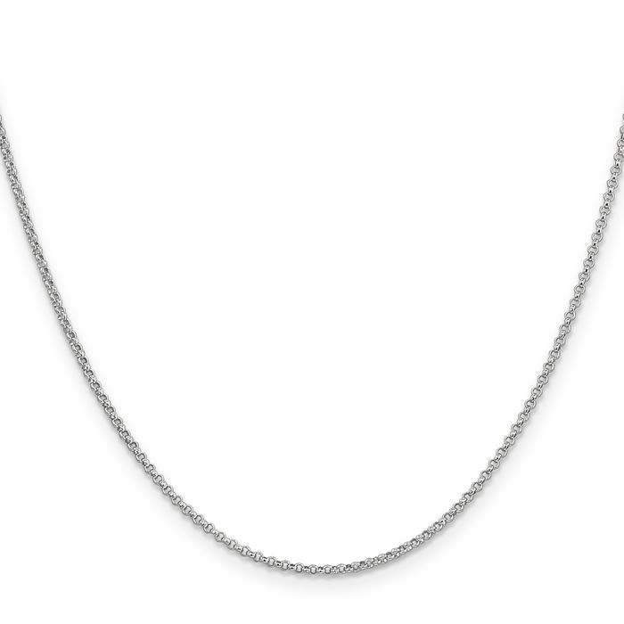 14K Solid White Gold 1.55mm Cable Rolo Link Chain Belcher Necklace