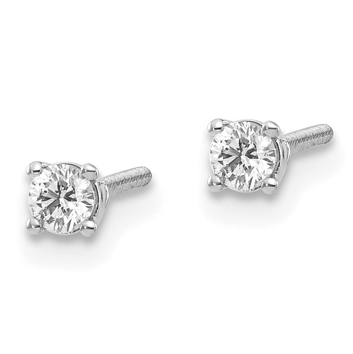 14K Solid White Gold Diamond Studs Post Screw Back Earrings