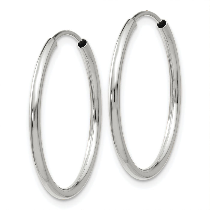 14K Solid White Gold 1.5mm Endless Round Medium Hoop Earrings