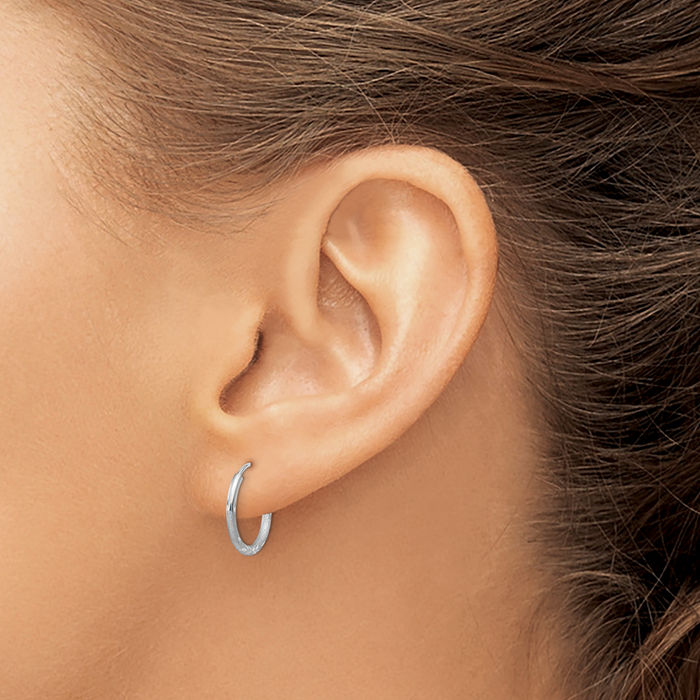 14K Solid White Gold 1.5mm Endless Round Small Hoop Earrings