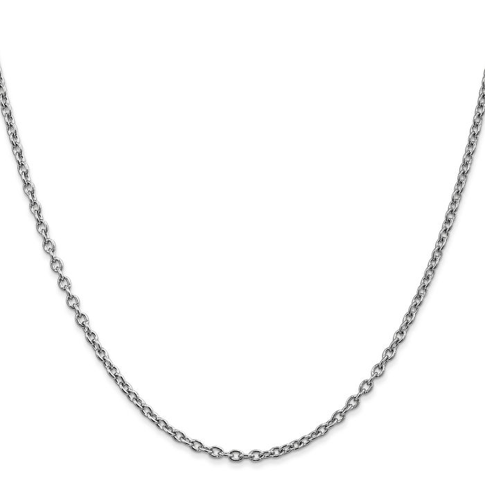 14K Solid White Gold 2.4mm Round Cable Rolo Link Chain Belcher Necklace