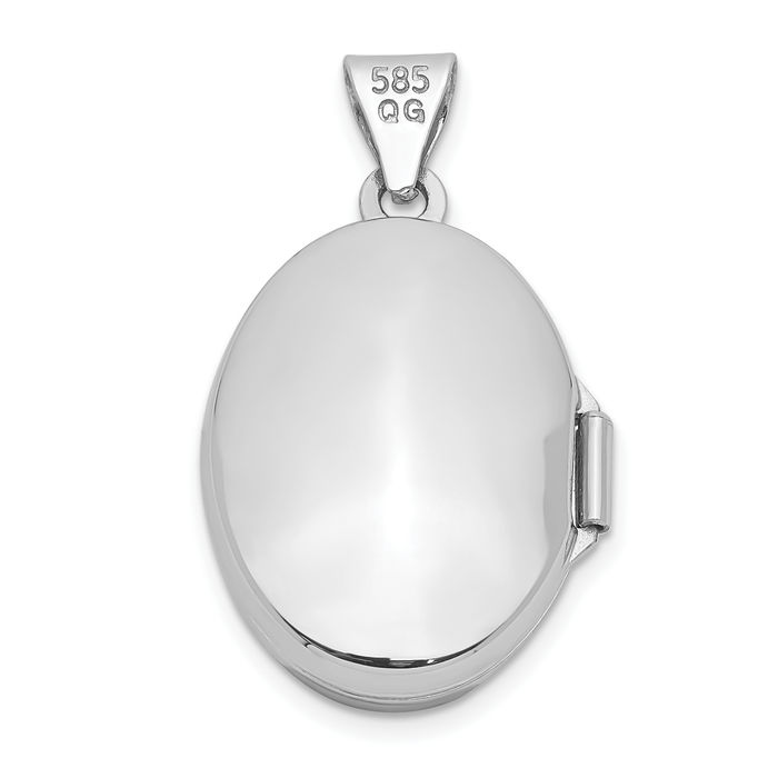 14K Solid White Gold Oval Embossed Personalized Photo Locket Necklace Picture Pendant Charm