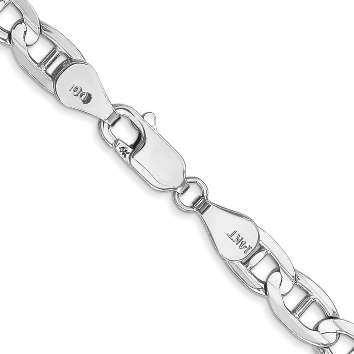 14K Solid White Gold 5.25mm Concave Anchor Mariner Link Chain Necklace