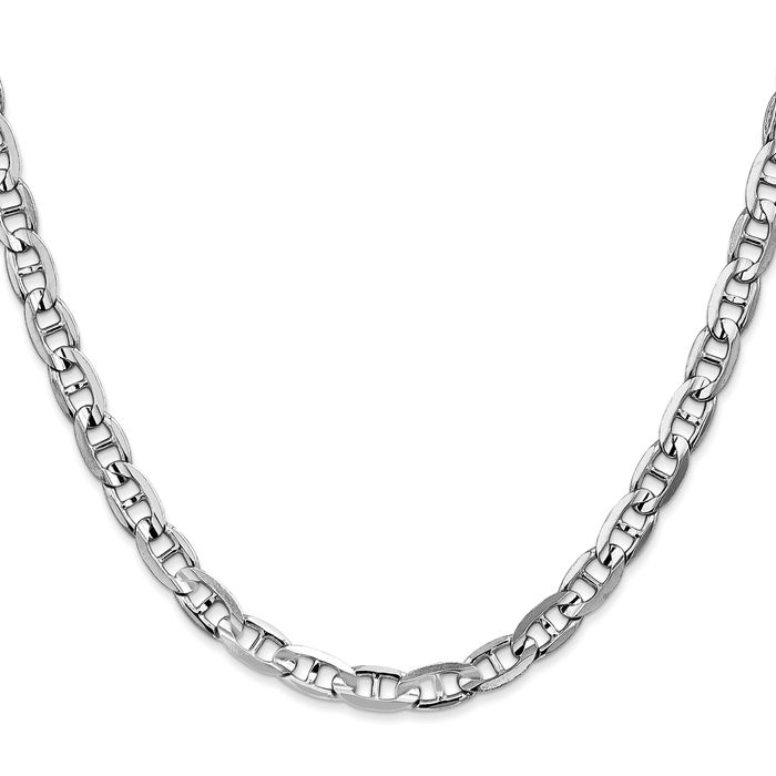 14K Solid White Gold 5.25mm Concave Anchor Mariner Link Chain Necklace