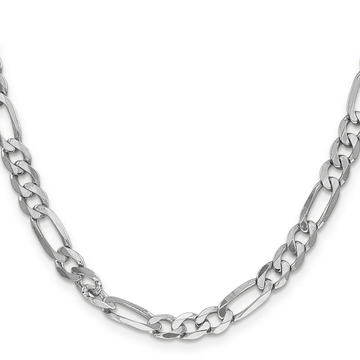 14K Solid White Gold 6mm Figaro Link Chain Necklace