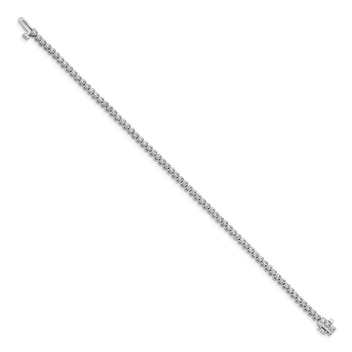 14K Solid White Gold 1.9mm Round Diamond Tennis Bracelet