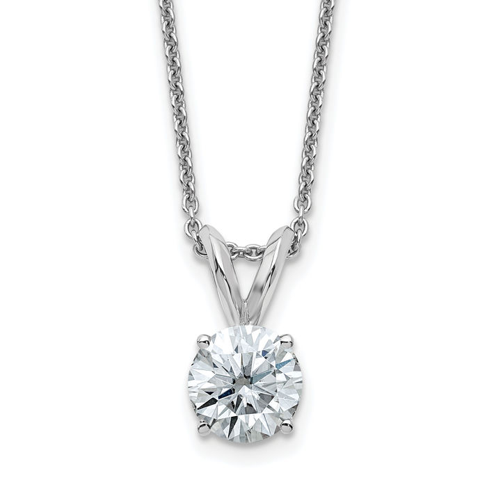 14K Solid White Gold 6.5mm Round Moissanite Solitaire Chain Necklace