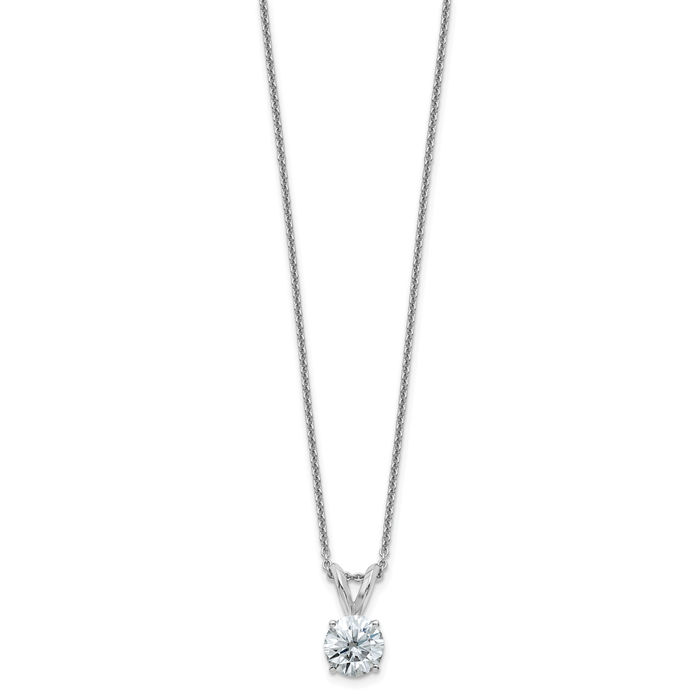 14K Solid White Gold 6.5mm Round Moissanite Solitaire Chain Necklace