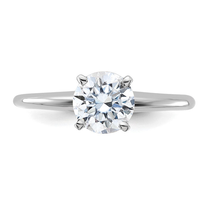 14K Solid White Gold Round Moissanite Solitaire Engagement Ring