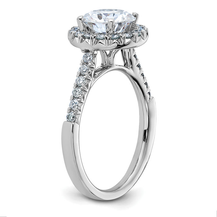 14K Solid White Gold 2 Round Halo Moissanite Engagement Ring