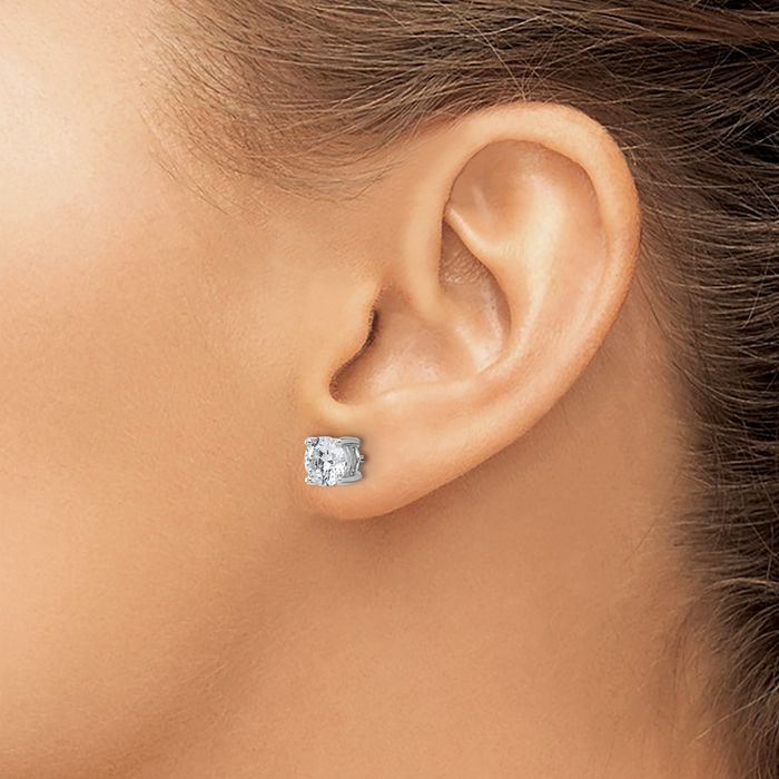 14K Solid White Gold Round Lab Diamond Stud Earrings