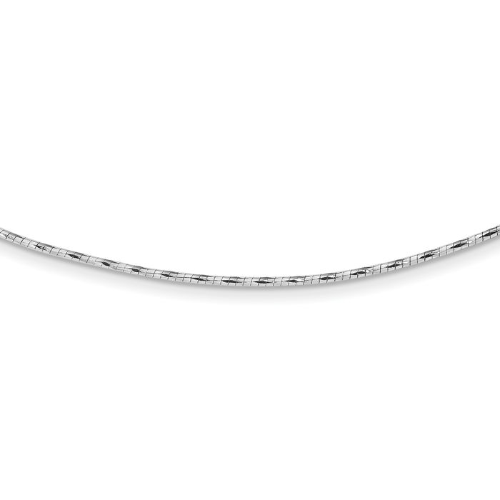 14K Solid White Gold Round Twisted Cubetto Omega Snake Chain Herringbone Necklace