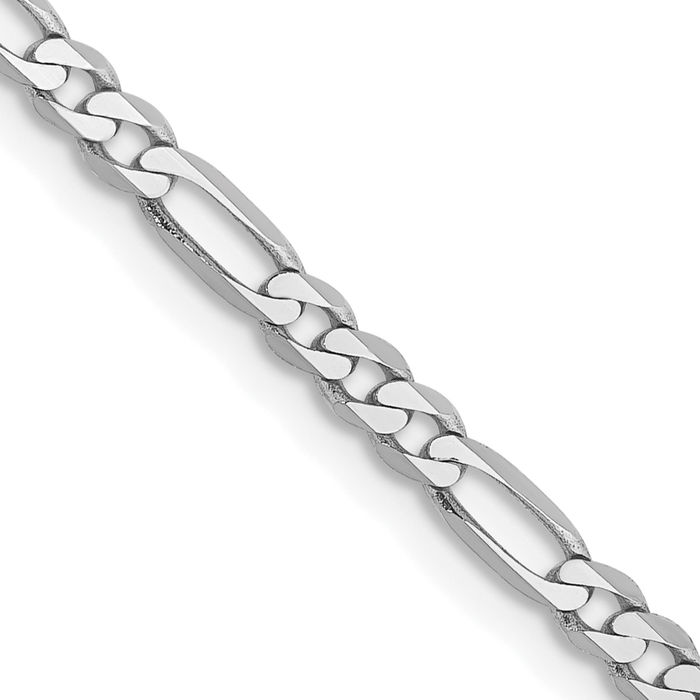 14K Solid White Gold 2.75mm Figaro Link Chain Necklace