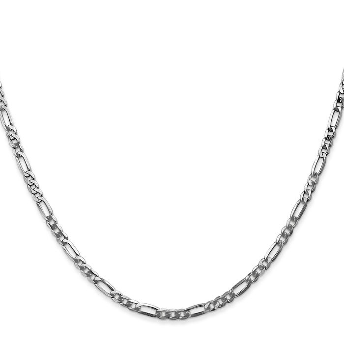 14K Solid White Gold 2.75mm Figaro Link Chain Necklace