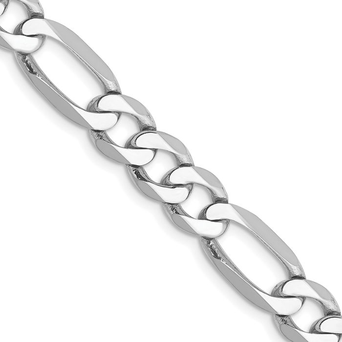 14K Solid White Gold 7mm Figaro Link Chain Necklace