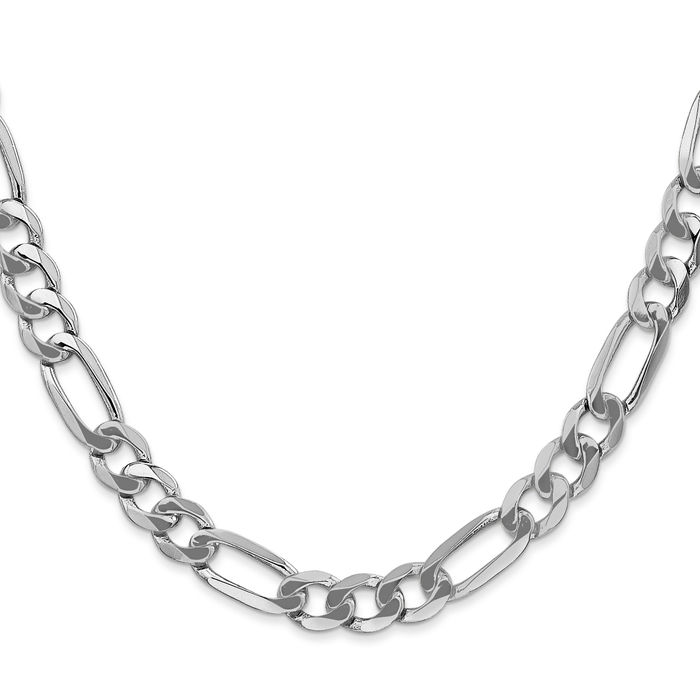 14K Solid White Gold 7mm Figaro Link Chain Necklace