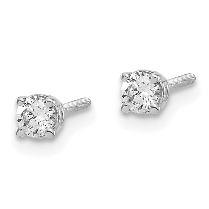 14K Solid White Gold Diamond Studs Post Screw Back Earrings