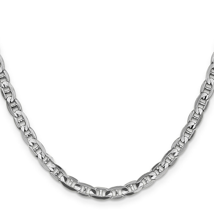 14K Solid White Gold 3.75mm Concave Anchor Mariner Link Chain Necklace