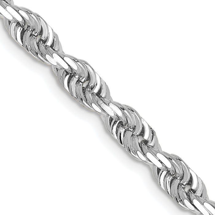 14K Solid White Gold 4.5mm Quadruple Rope Chain Twisted Link Necklace