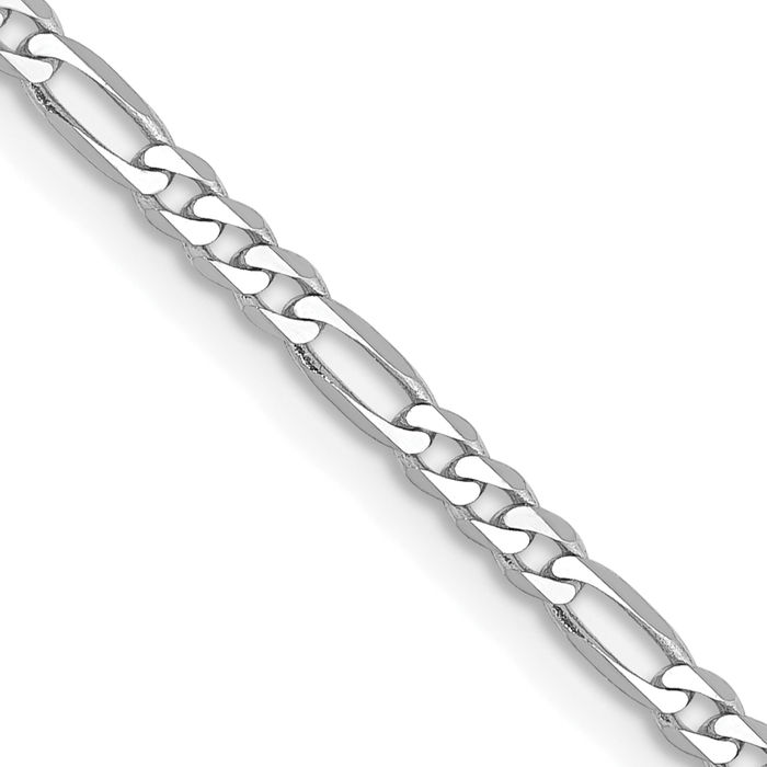 14K Solid White Gold 2.25mm Figaro Link Chain Necklace