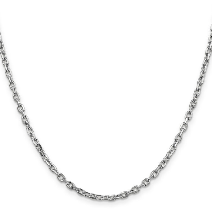 14K Solid White Gold 3mm Round Cable Rolo Link Chain Belcher Necklace