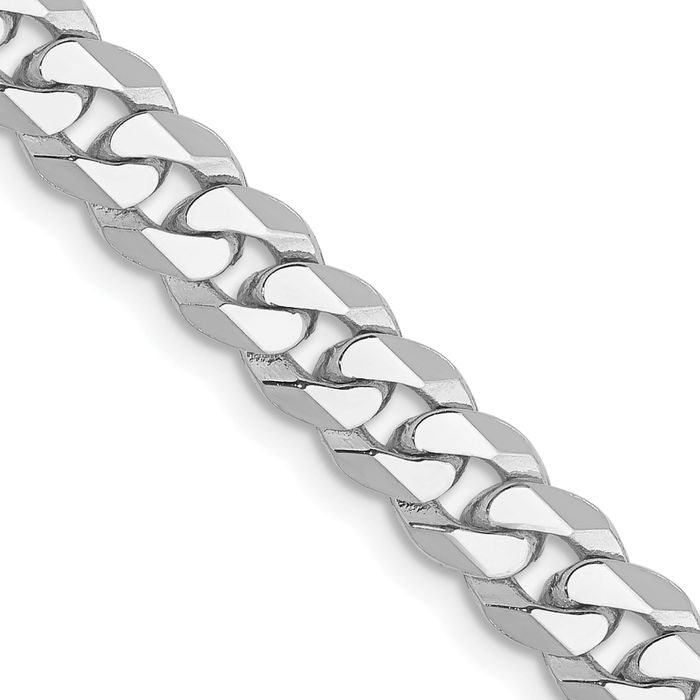 14K Solid White Gold 5.75mm Curb Link Chain Necklace