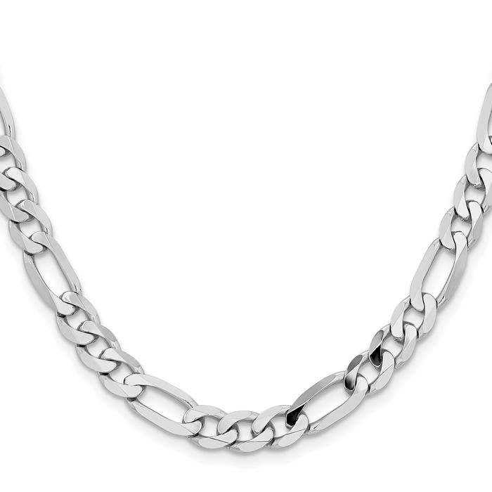 14K Solid White Gold 7.5mm Figaro Link Chain Necklace