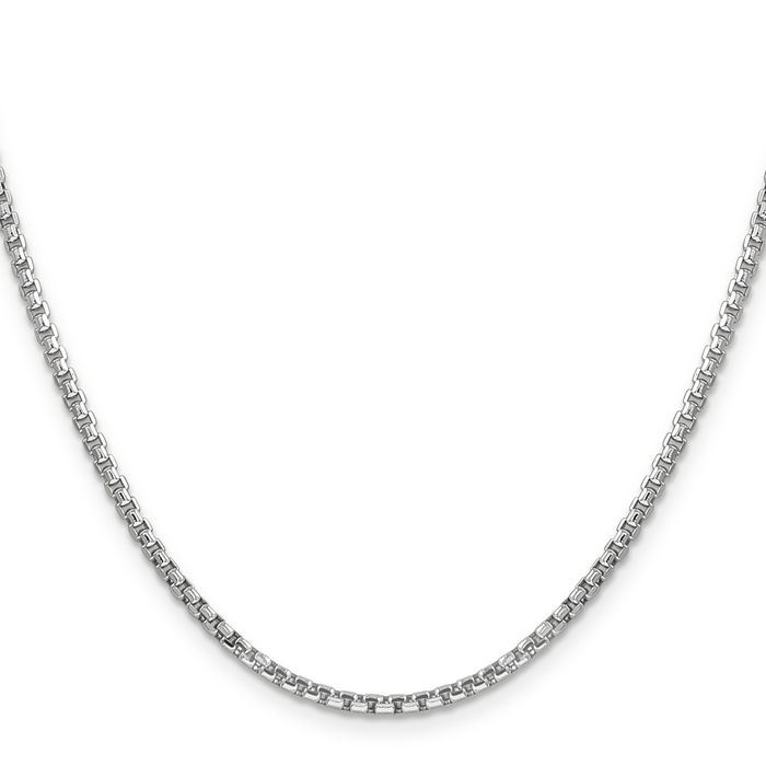 14K Solid White Gold 2.45mm Round Box Link Chain Necklace