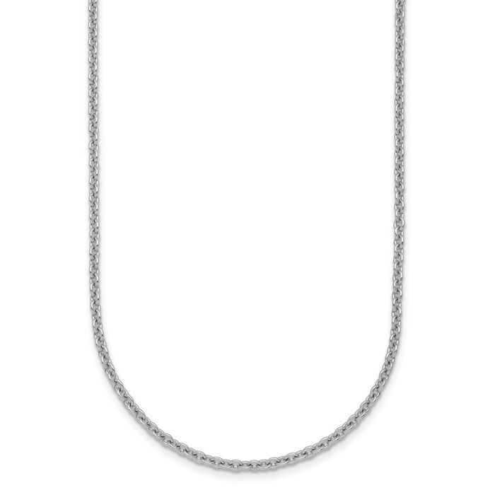 14K Solid White Gold 2.4mm Cable Rolo Link Chain Belcher Necklace