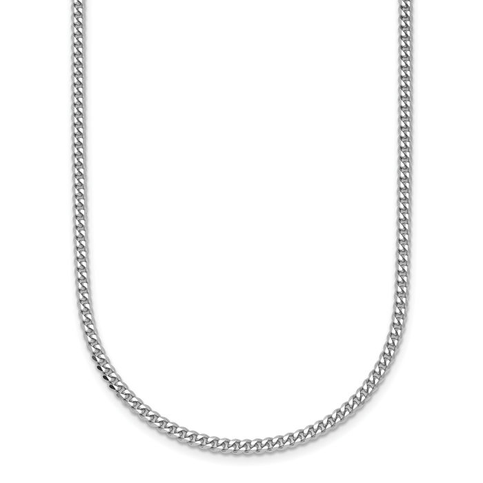 14K Solid White Gold 2.4mm Curb Link Chain Necklace