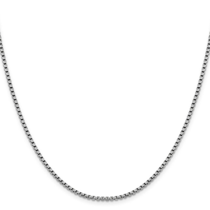 14K Solid White Gold 2.4mm Round Box Link Chain Necklace