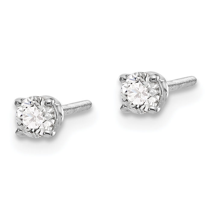 14K Solid White Gold Diamond Studs Post Screw Back Earrings