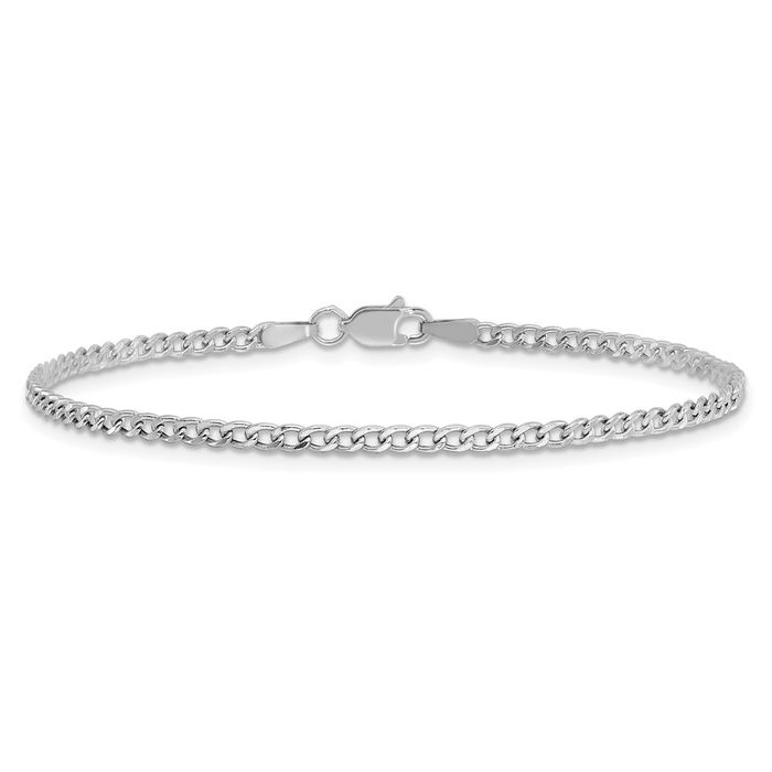 14K Solid White Gold 2.5mm Curb Link Chain Bracelet - Picture 8 of 29