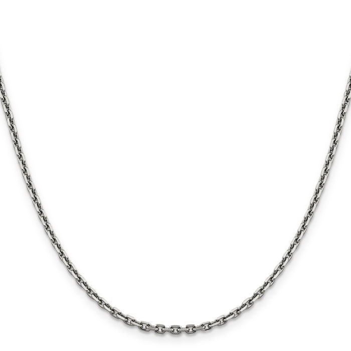 14K Solid White Gold 2.5mm Cable Rolo Link Chain Belcher Necklace