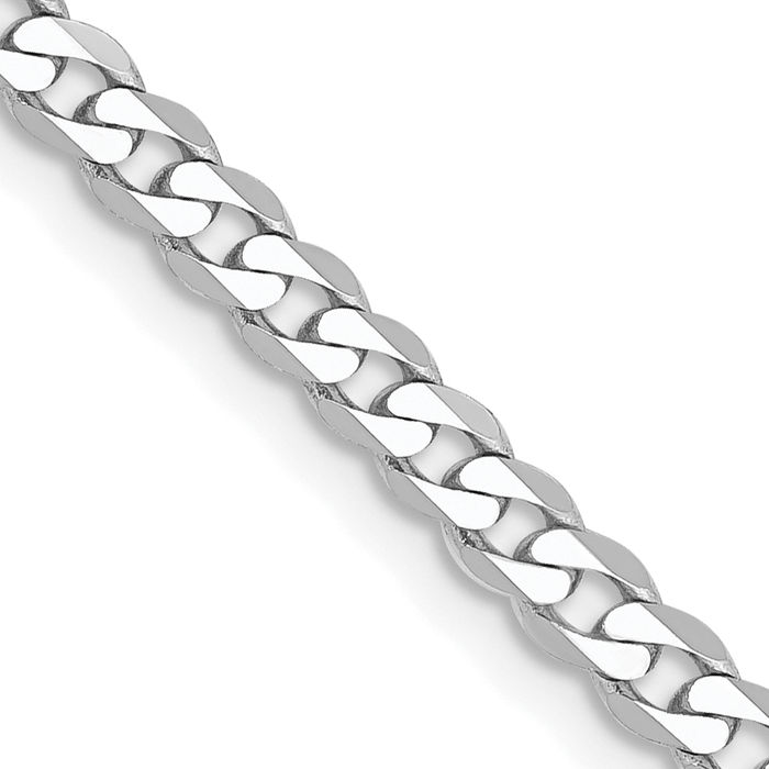 14K Solid White Gold 2.9mm Curb Link Chain Necklace