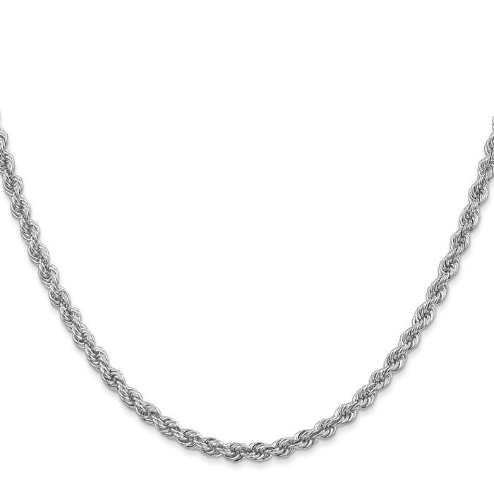 14K Solid White Gold 3mm Rope Chain Twisted Link Necklace