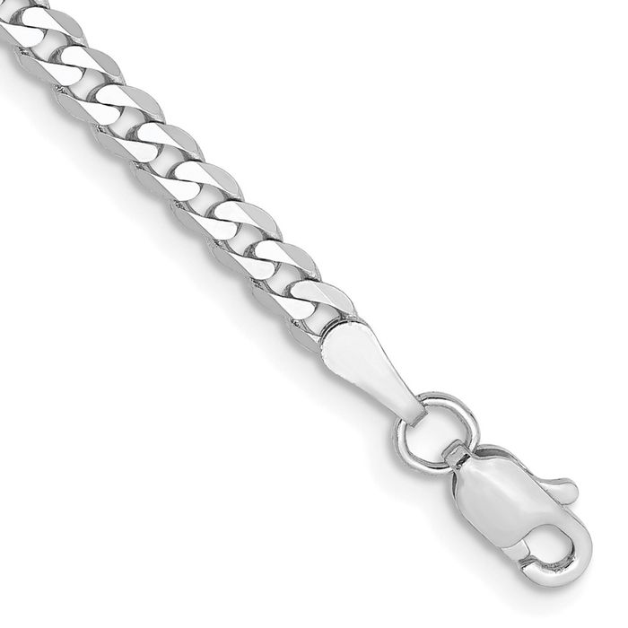 14K Solid White Gold 2.9mm Curb Link Chain Bracelet - Picture 10 of 17