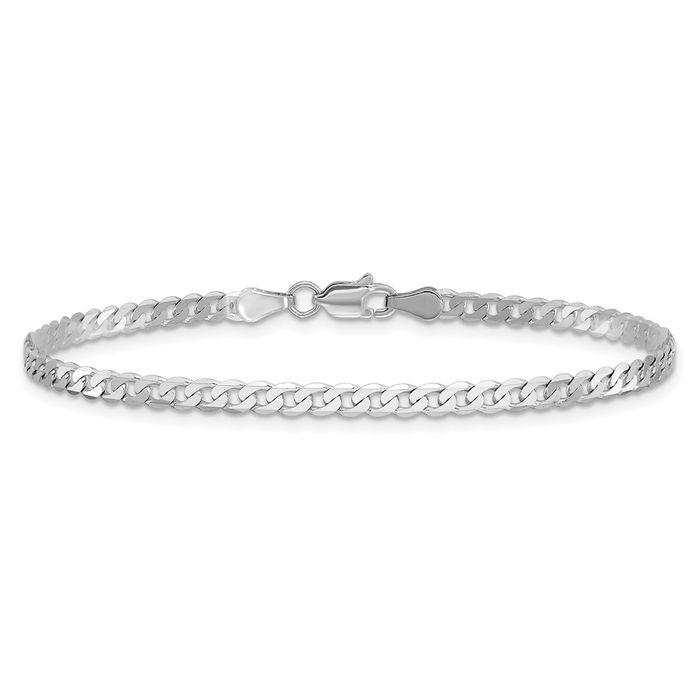 14K Solid White Gold 2.9mm Curb Link Chain Bracelet - Picture 8 of 17