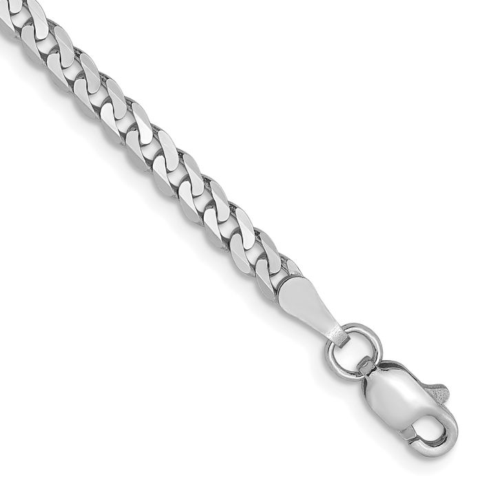 14K Solid White Gold 2.9mm Curb Link Chain Bracelet - Picture 6 of 17