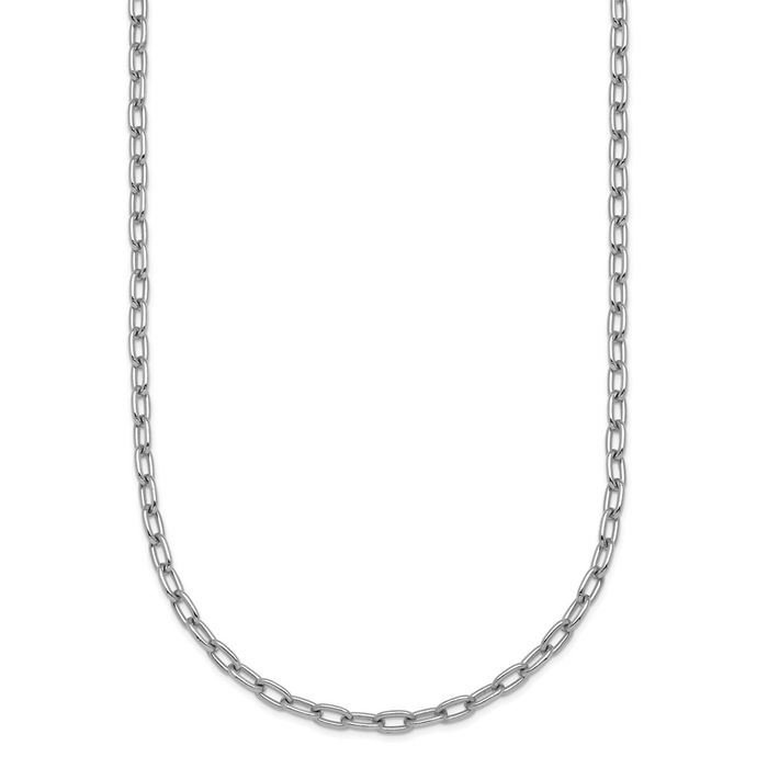 14K Solid White Gold 2.9mm Oval Cable Rolo Link Chain Belcher Necklace