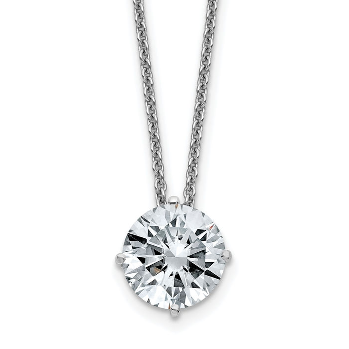 14K Solid White Gold 8mm Round Moissanite Solitaire Chain Necklace